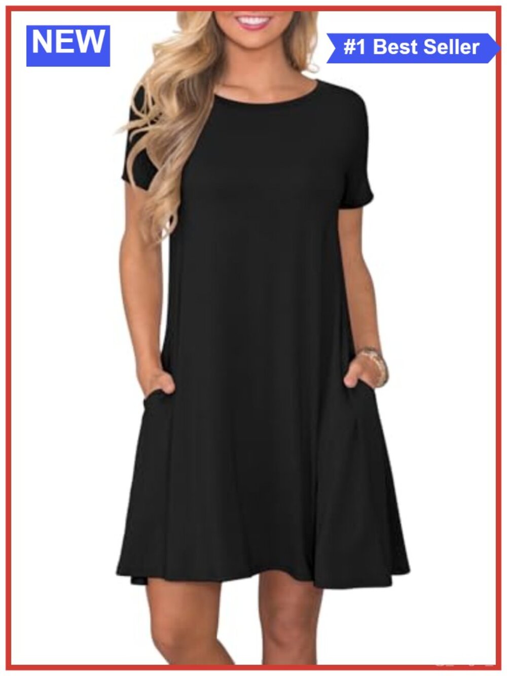 Women's Summer Casual Dress Short Sleeve Flowy T Shirt Knee-Length Pockets